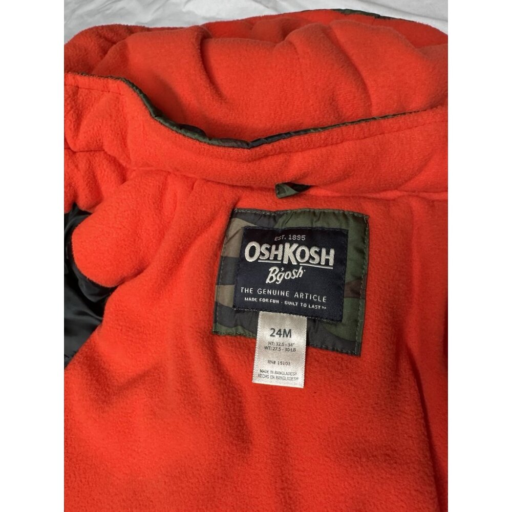 Oshkosh Boy's 24M Winter Puffer Hooded Camo Jacket Green Coat - Picture 4 of 11